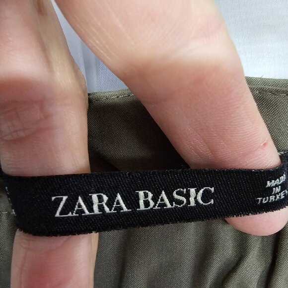 Zara Basic Olive Green Pants Straight Leg Cropped S - Picture 7 of 11